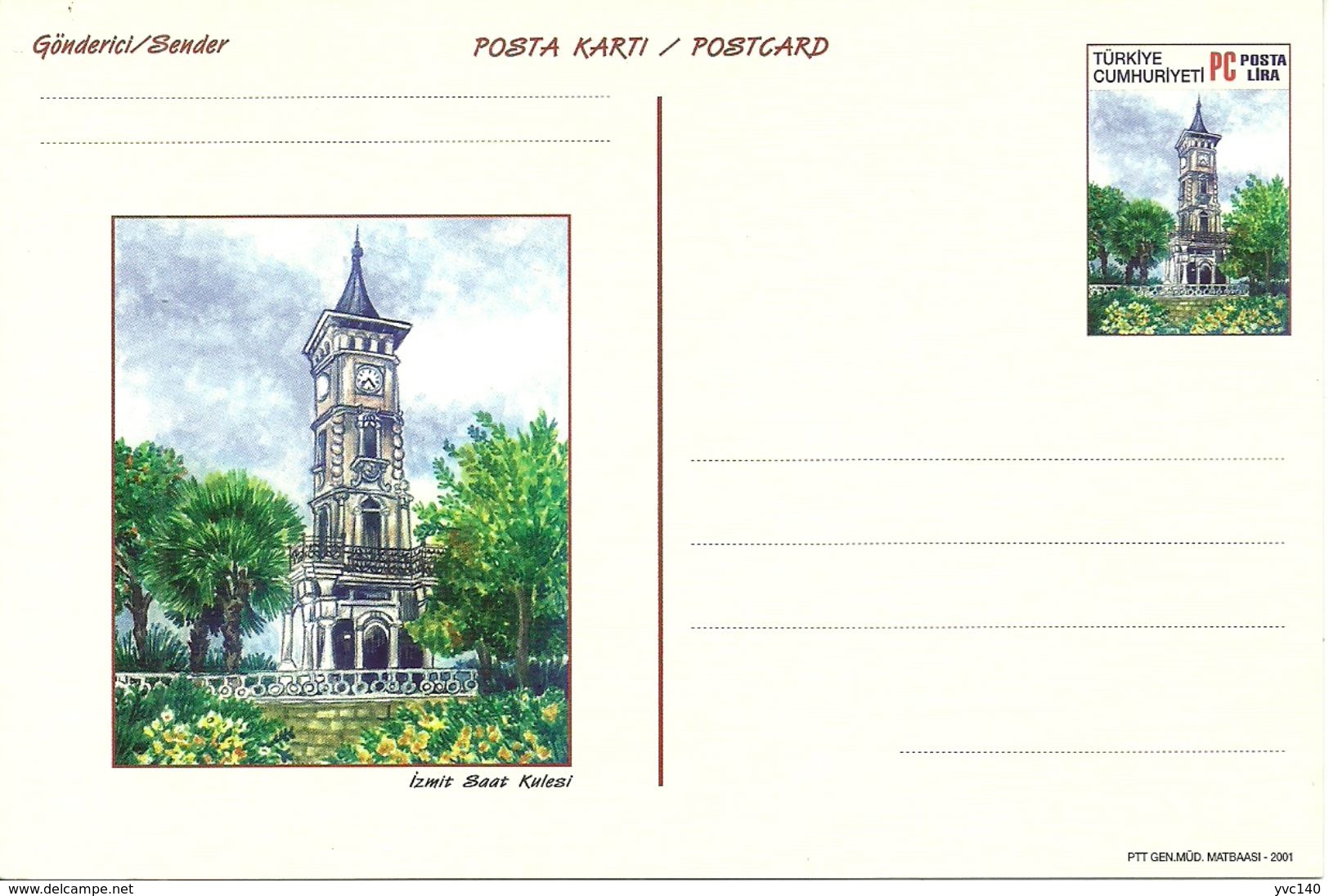 Turkey ; 2001 Postal Stationery "Clock Towers" - Postal Stationery