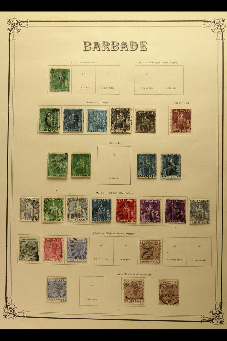1855-1921 OLD TIME COLLECTION  On Printed Pages. Includes A Useful "Britannia" Range To Various 1s (x4) Inc 1855 ½d Impe - Barbados (...-1966)
