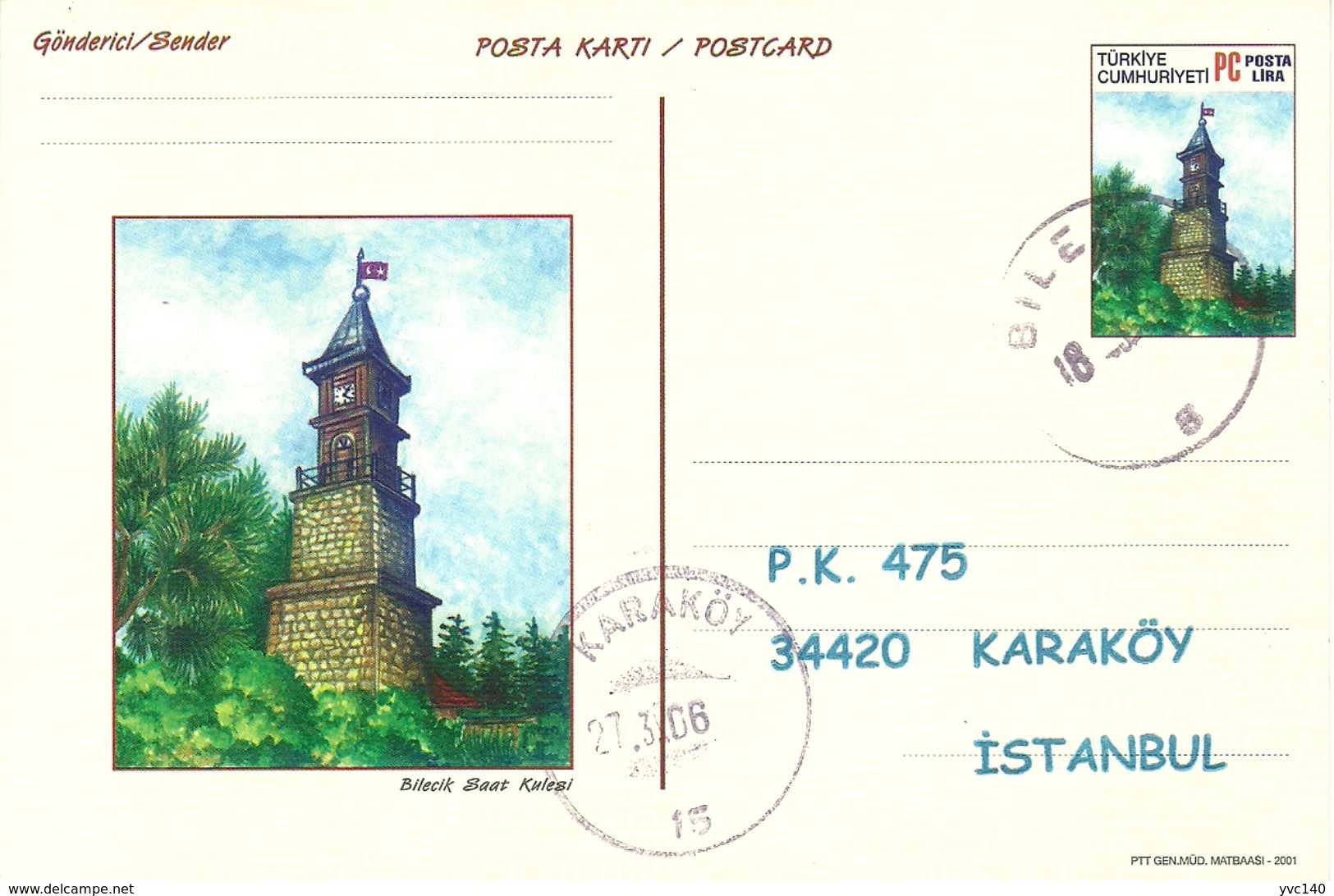 Turkey ; 2001 Postal Stationery "Clock Towers" - Interi Postali