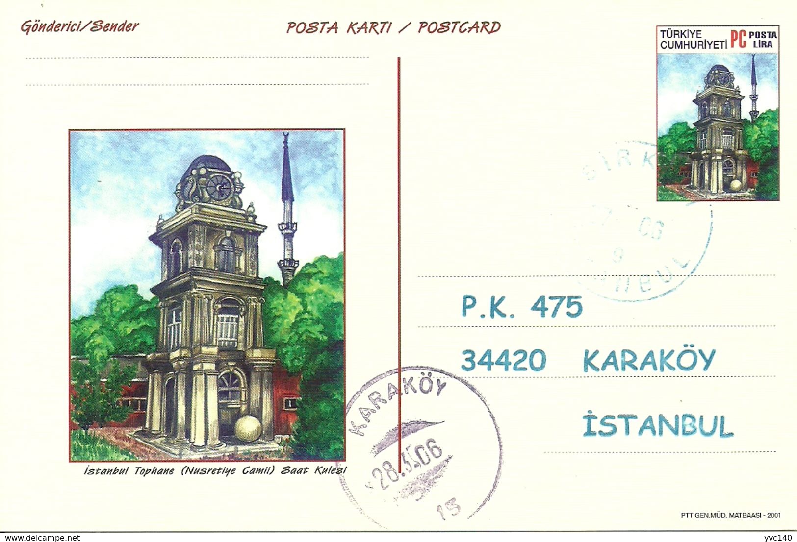 Turkey ; 2001 Postal Stationery "Clock Towers" - Postal Stationery