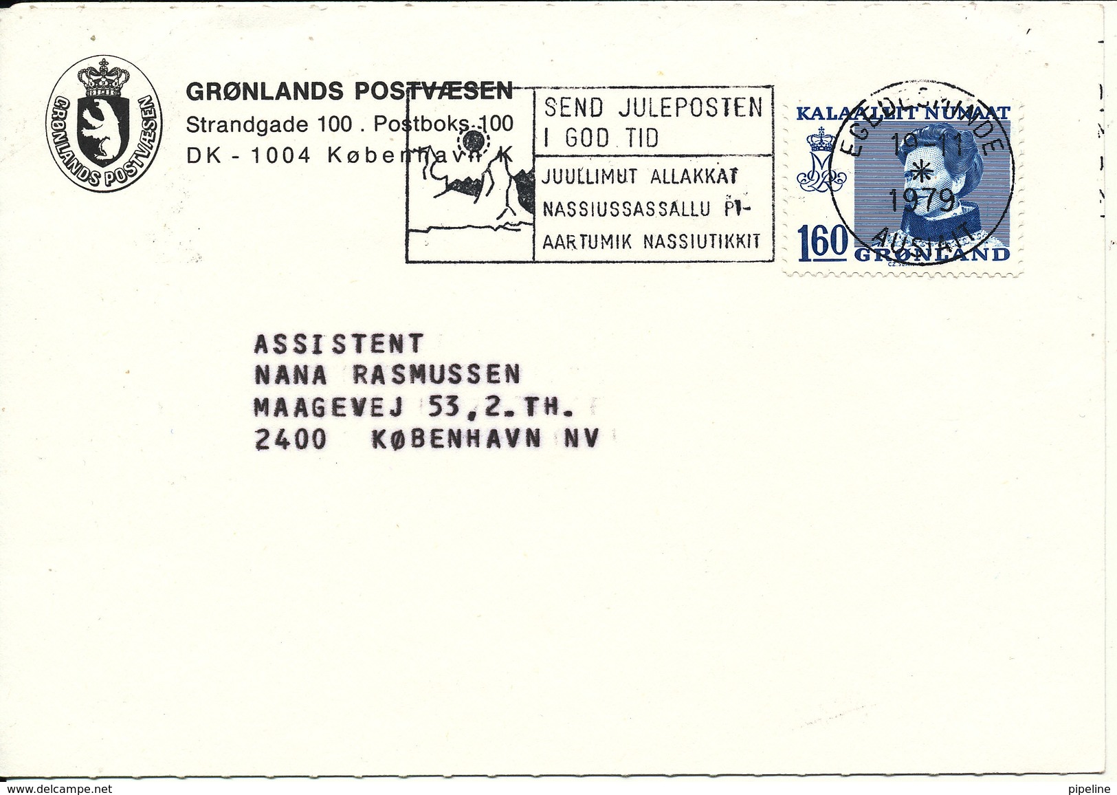 Greenland Card With Special Christmas Postmark Egedesminde 19-11-1979 - Covers & Documents