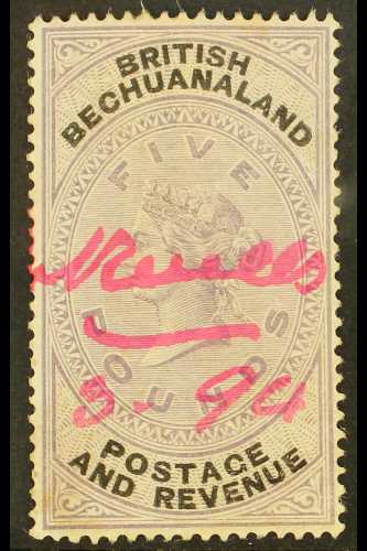 1888  £5 Lilac And Black, SG 21, With Red Manuscript  Fiscal Cancel. For More Images, Please Visit Http://www.sandafayre - Autres & Non Classés