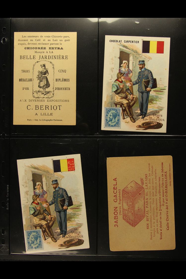 STAMP DESIGNS ON ADVERTISING CARDS - CIRCA 1908  A Scarce & Attractive Group Of Colourful Advertising Cards, 3 Different - Autres & Non Classés