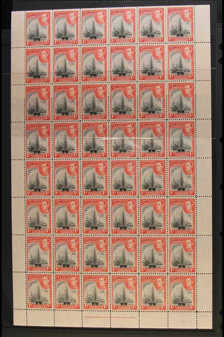 1938-52 COMPLETE SHEET OF 60 STAMPS  1d Black & Red, SG 100, Complete Sheet Of 60 Stamps With Selvedge To All Sides, No  - Bermudas