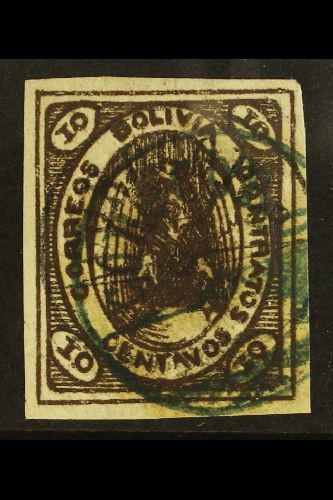 1867-68  10c Black-brown Condor (Scott 4, SG 7b), Fine Used With Circular "Corocora" Postmark, Four Large Margins, Tiny  - Bolivie