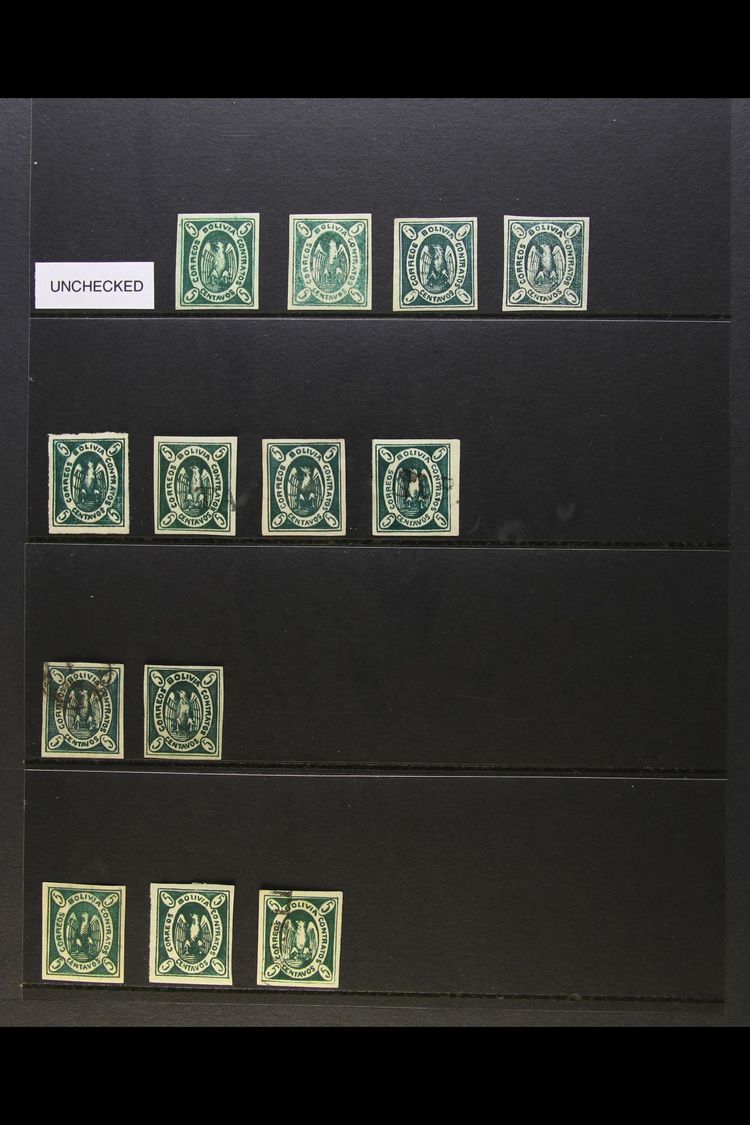 1867-68  5c Green Condor Stamps Very Fine Mint & Used, Each With 4 Large Margins And Very Attractive (13 Stamps) For Mor - Bolivie