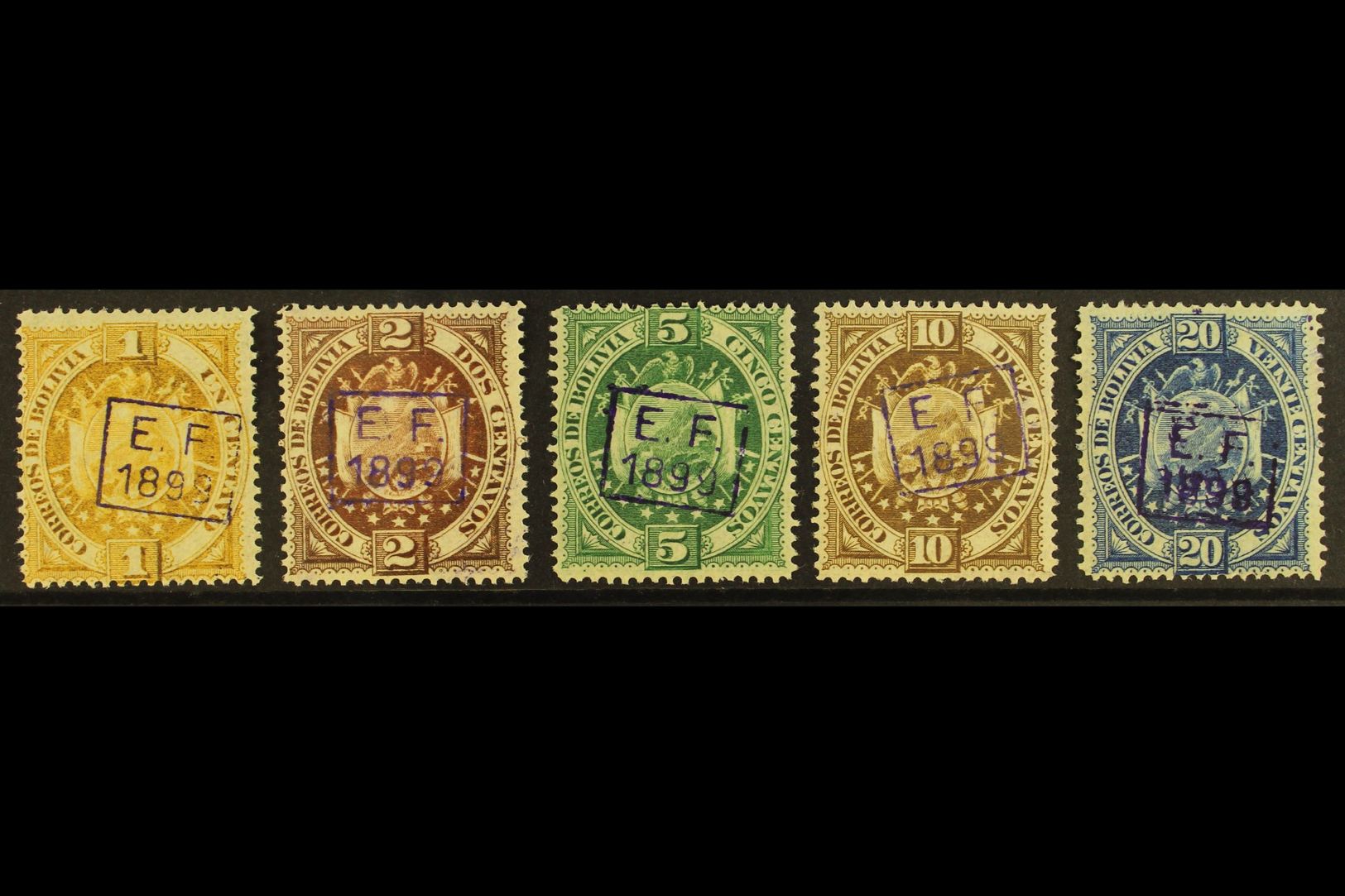1899  Boxed "E.F. 1899" Overprints, Complete Set, Scott 55/9, Fine Mint (5). For More Images, Please Visit Http://www.sa - Bolivia