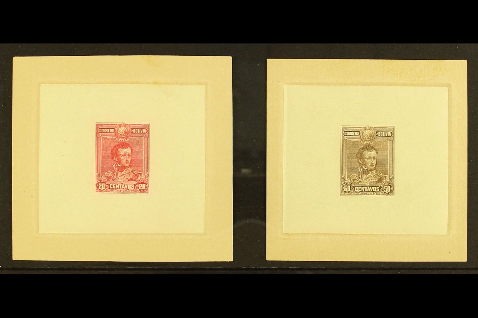 1899 IMPERF DIE PROOFS.  1899 Antonio Jose De Sucre 20c & 50c Issues (Scott 66/67, SG 97/98) On Thin Papers And Attached - Bolivie