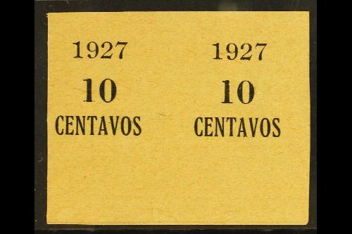 1927 IMPERF PROOF PAIR OF SURCHARGE  For The 10c On 24c Surcharge (Scott 162, SG 193) Printed On Ungummed Buff Paper, Un - Bolivia