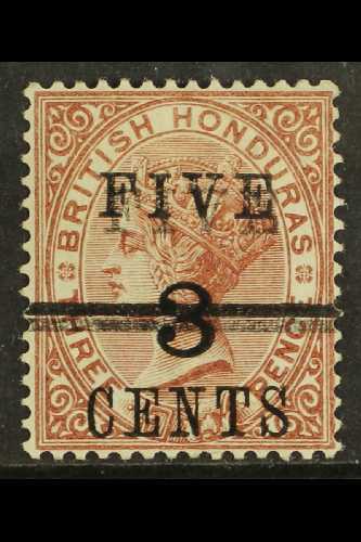 1891  5c On 3c On 6c Red-brown With "FIVE And Bar Double" Variety, SG 49b, Fine Mint., Signed On The Back. For More Imag - Honduras Britannique (...-1970)