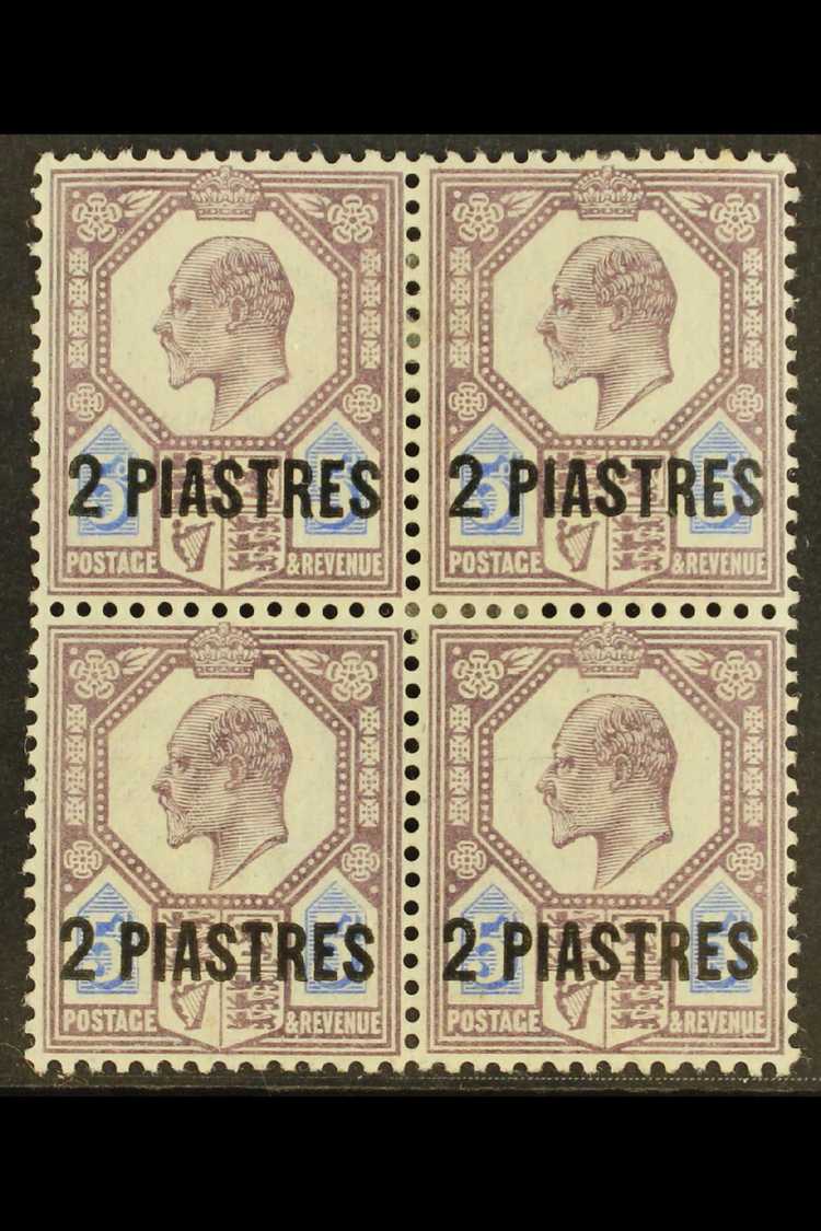 1905-08  2pi On 5d Dull Purple & Ultramarine Surcharge, SG 14, Fine Mint BLOCK Of 4, Fresh. (4 Stamps) For More Images,  - Levant Britannique