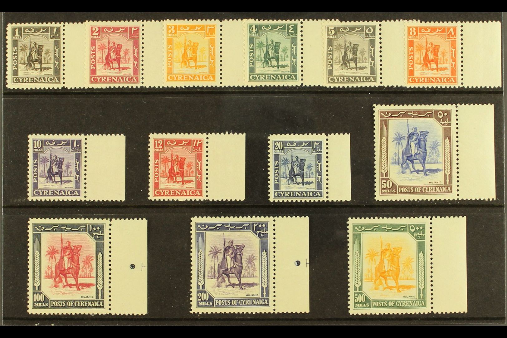 CYRENAICA  1950 "Mounted Warrior" Definitives Complete Set, SG 136/48, Very Fine Never Hinged Mint Matching Marginal Exa - Africa Oriental Italiana