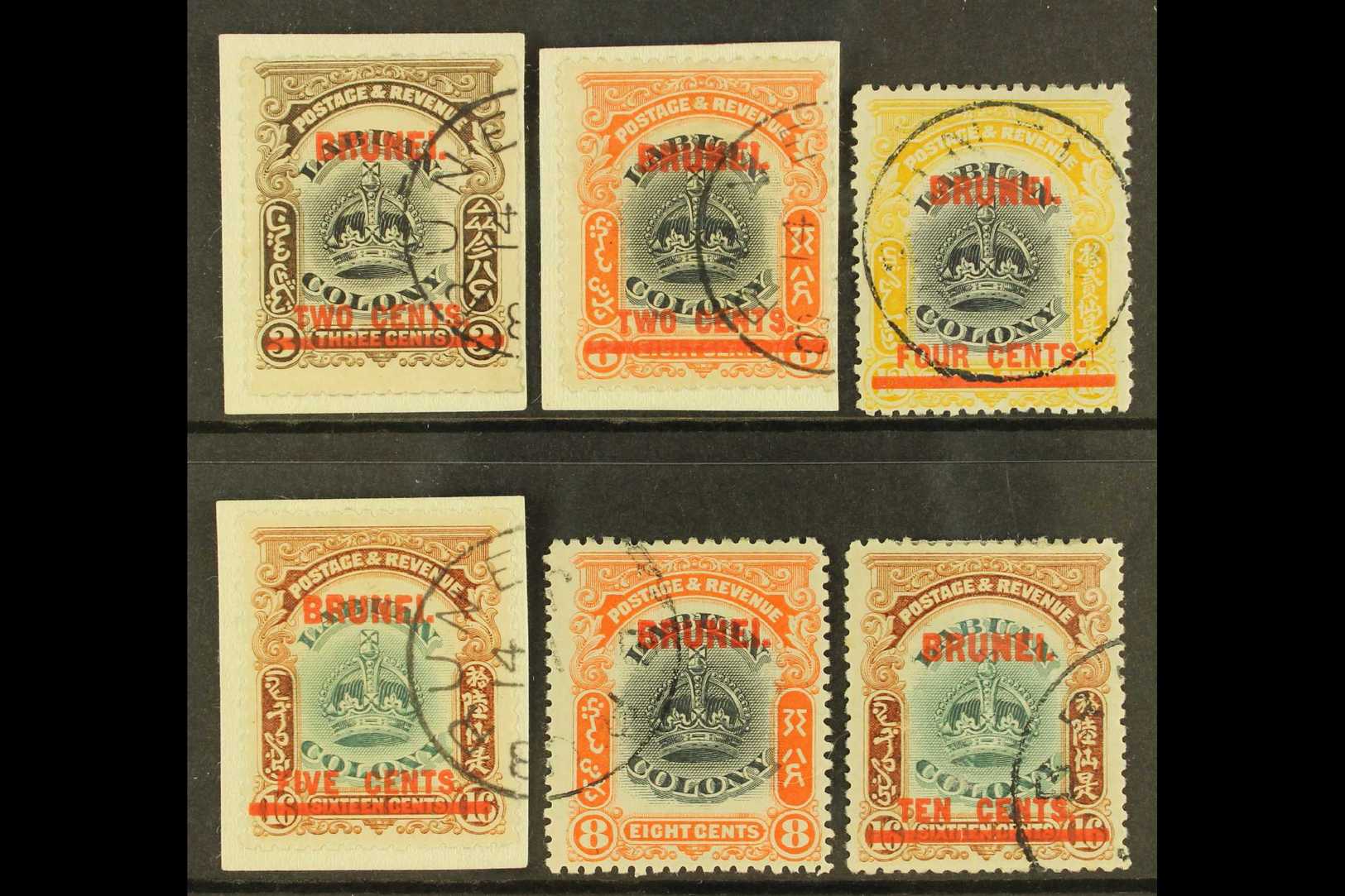 1906  Overprinted 2c On 3c, 2c On 8c, 4c On 12c, 5c On 16c, 8c And 10c On 16c, Between SG 12/18, Fine Cds Used. (6) For  - Brunei (...-1984)