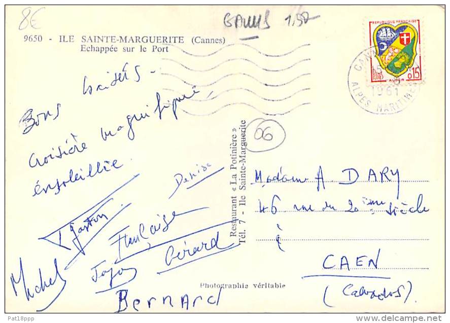 06  - ILE STE MARGUERITE ( CANNES ) : Ferry " GALLUS " Sur Le Port - CPSM Dentelée N/B GF 1961 - Alpes Maritimes - Cannes