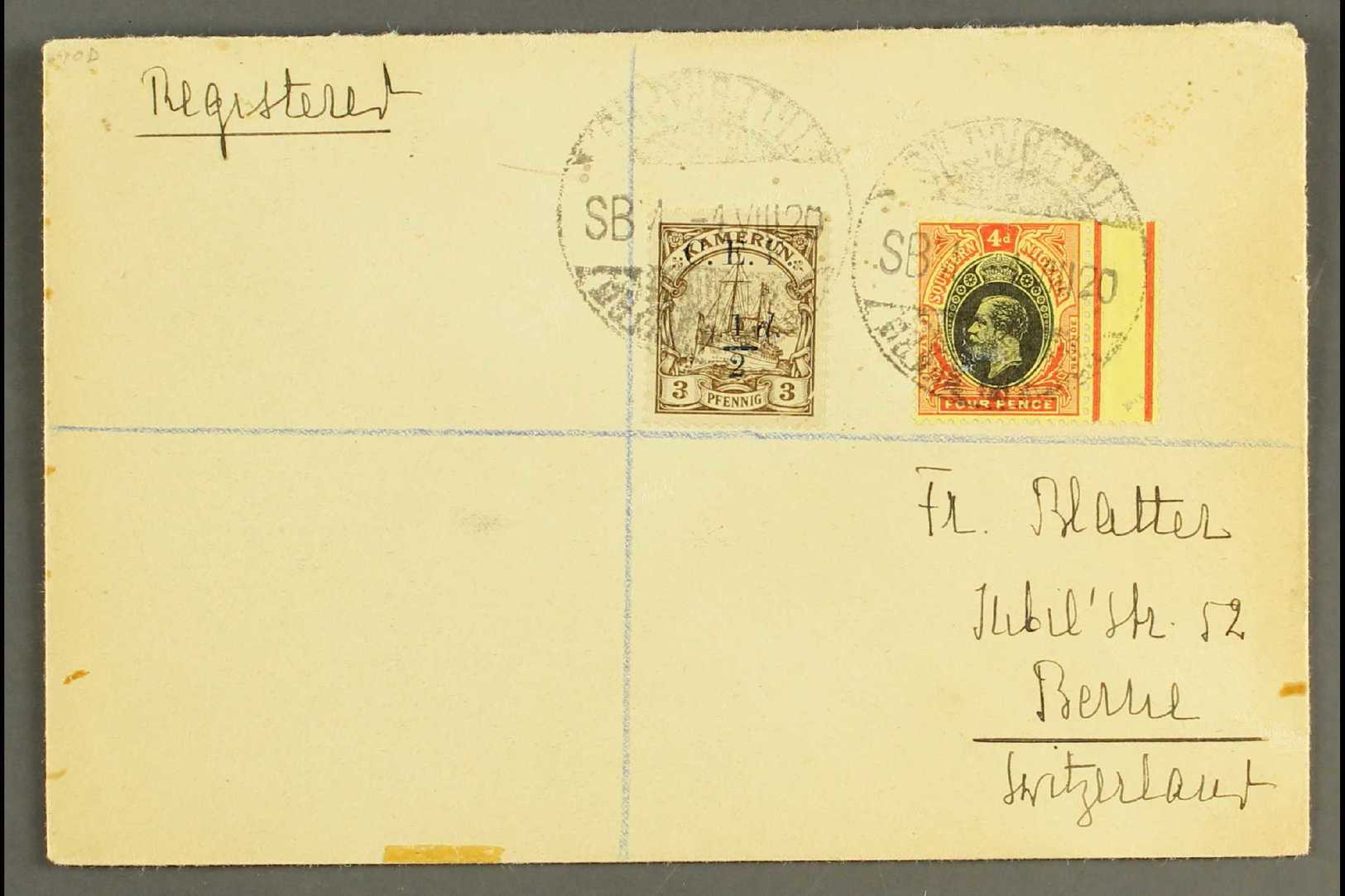 1920  (4 Aug) Env Registered To Switzerland Bearing Cameroon Exped. Force 1915 ½d On 3pf Brown And Southern Nigeria 1912 - Otros & Sin Clasificación