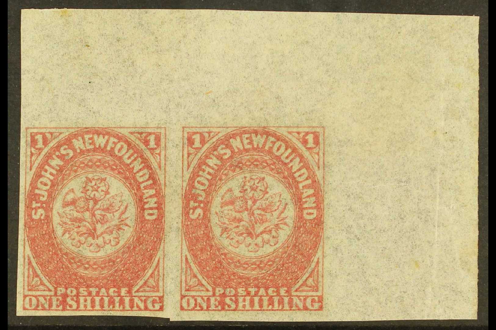 1862  1s Rose Lake, SG 23, Top Right Corner Pair, Very Fine Mint. (2 Stamps) For More Images, Please Visit Http://www.sa - Autres & Non Classés