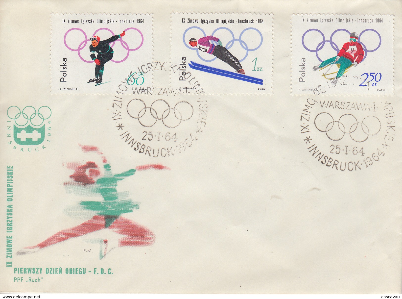 Enveloppe  FDC  1er  Jour   POLOGNE   Jeux  Olympiques    INNSBRUCK   1964 - Hiver 1964: Innsbruck