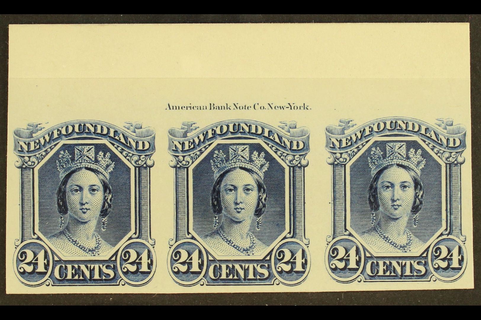 1865  24c Blue Plate Proof On Card, Imprint Strip Of 3, Uni 31Pi, Very Fine And Fresh. For More Images, Please Visit Htt - Otros & Sin Clasificación