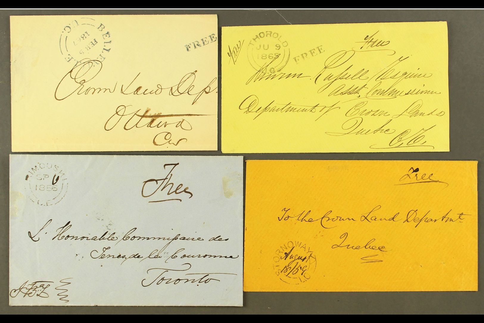 1856-1867 FREE MAIL.  An Interesting Group Of Stampless Covers Mostly Addressed To Various Crown Land Offices, Bearing V - Otros & Sin Clasificación