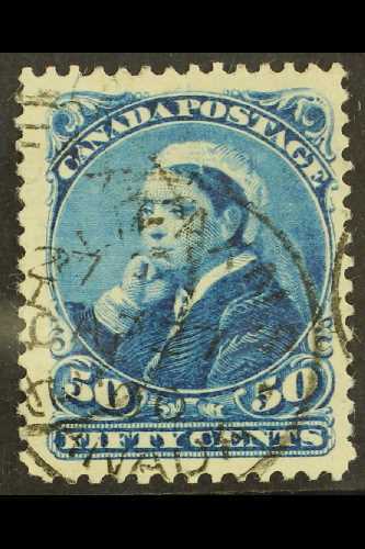 1893  50c Deep Blue "Widow" Stamp With RE-ENTRY From Position 6, Unitrade 47i, Used With Light Cds Cancel Leaving Re-ent - Otros & Sin Clasificación