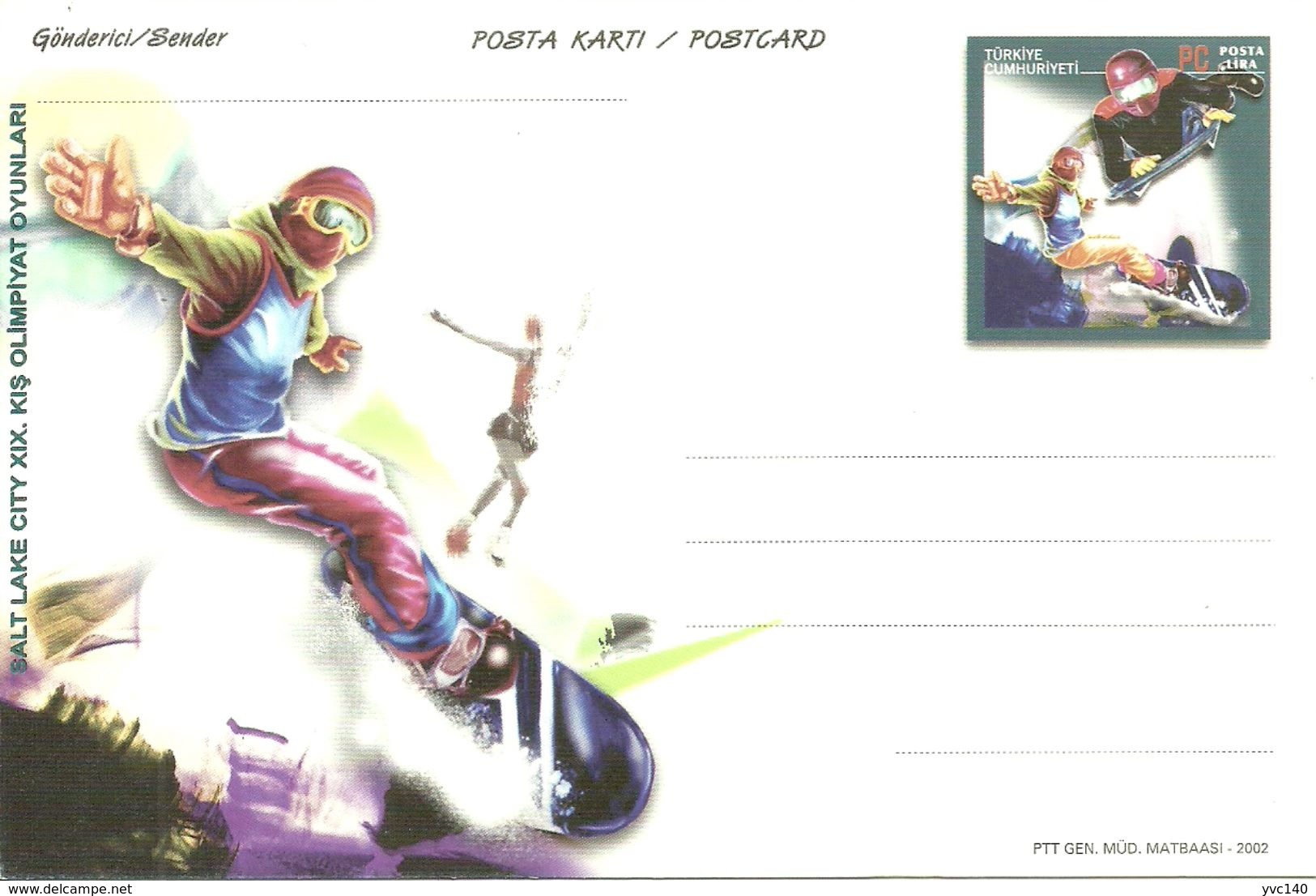 Turkey; 2002 Postal Stationery "19th Winter Olympic Games, Salt Lake City" - Postal Stationery