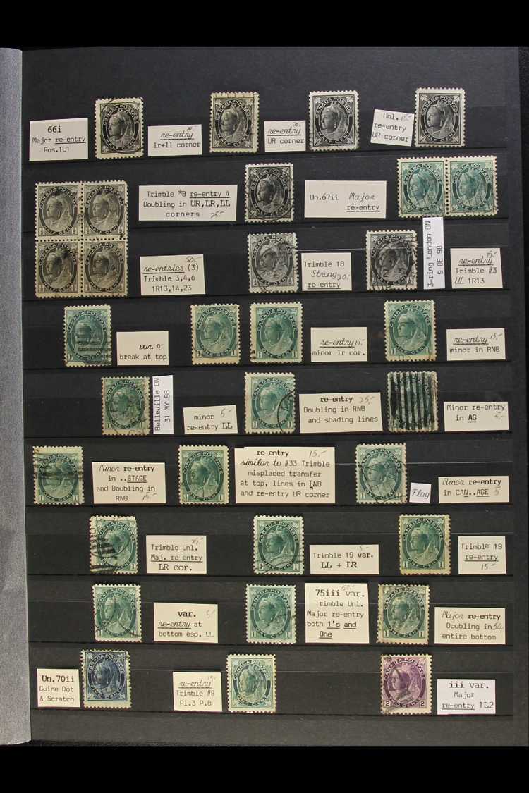 1897-98 "MAPLE LEAF" & "NUMERAL" RE-ENTRIES COLLECTION.  Small Collection Of Used Stamps Each With A Re-entry Identified - Autres & Non Classés