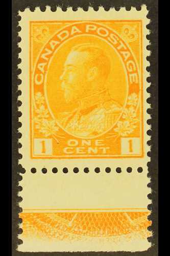 1911-25  1c Yellow Admiral (Unitrade 105) With Type C LATHEWORK In The Lower Sheet Margin, Fine Never Hinged Mint. For M - Autres & Non Classés