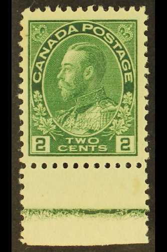 1911-25  2c Green Admiral (Unitrade 107) With 40% Type D-INV LATHEWORK In Lower Sheet Margin, Fine Never Hinged Mint. Fo - Autres & Non Classés