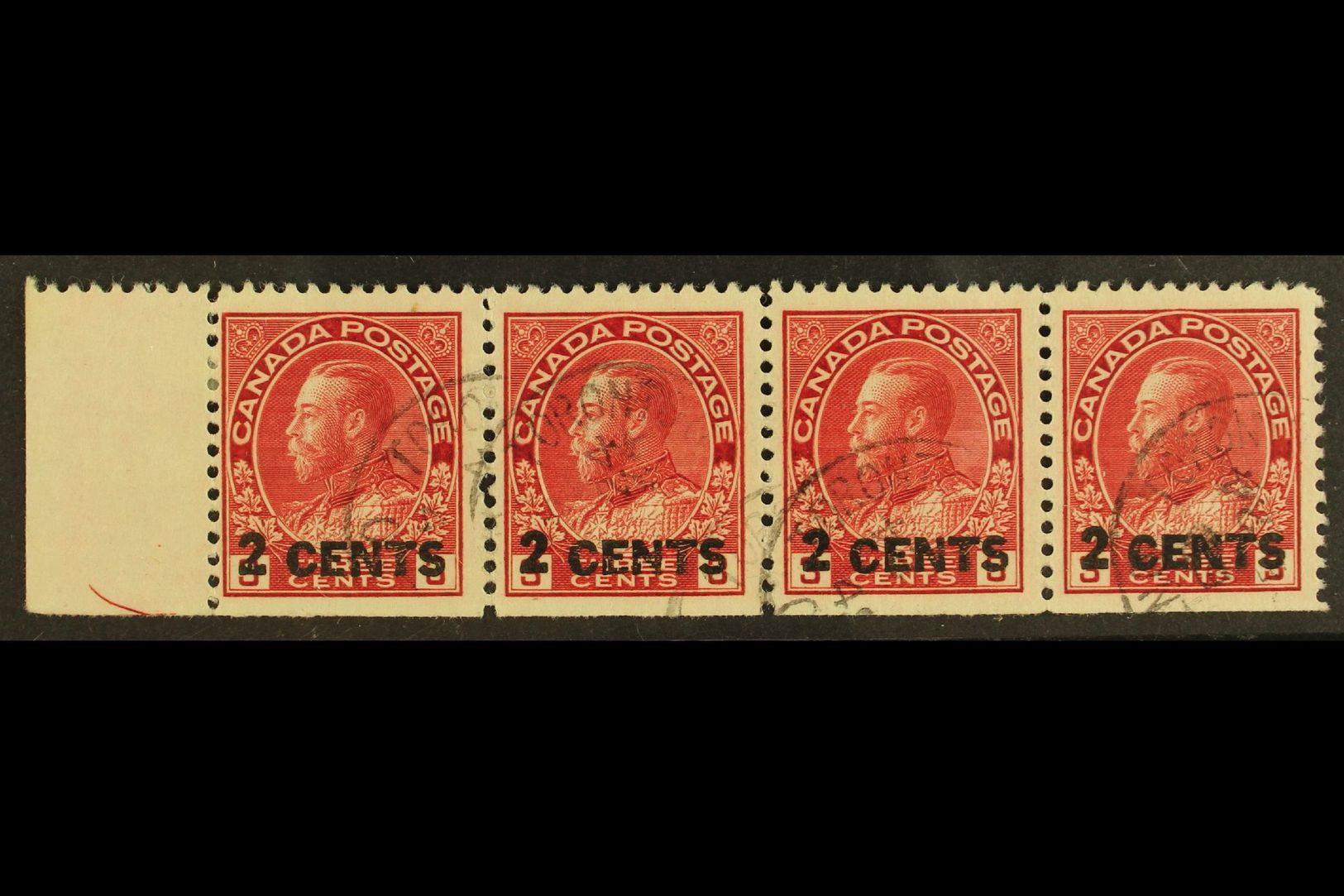 1926  2c On 3c Carmine Surcharge, SG 264, Fine/very Fine Used Horizontal Marginal STRIP Of 4, Very Fresh & Scarce. (4 St - Autres & Non Classés