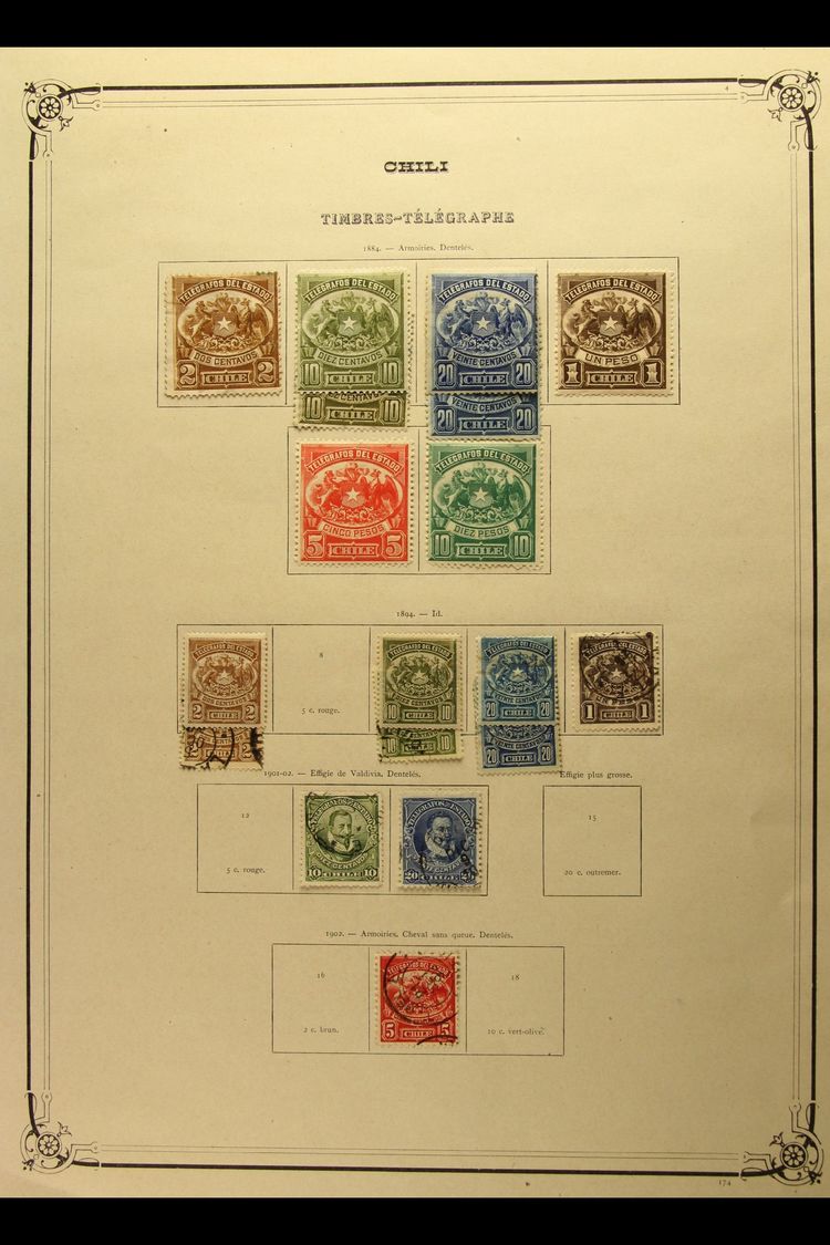 TELEGRAPHS  1884-1902 Mint & Used Collection On A Printed Page. Inc 1884 Set Mint To 10 Peso. Useful Selection (18 Stamp - Chili