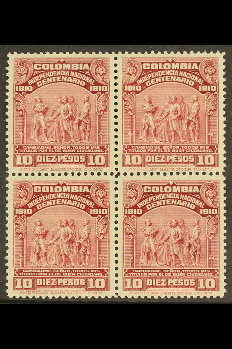 1910 RARITY  10p Lake, Centenary Of Independence, SG 352, Superb NHM Block Of 4. Rare And Spectacular Piece. Cat £1800+  - Colombia