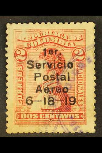 1919 BARRANQUILLA AIR POST STAMP  1919 2c Carmine-rose Narino With "1er Servicio Postal Aereo 6-18-19" Overprint For The - Colombie