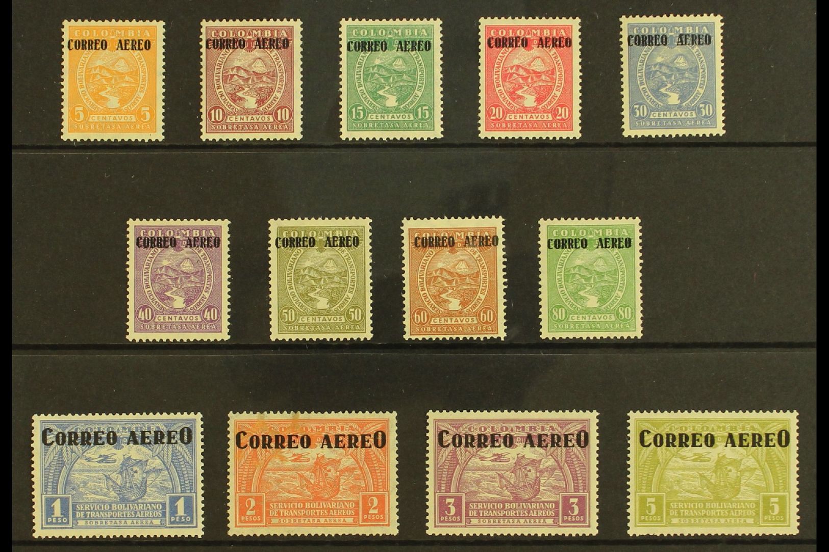 1932  Air "Correo Aereo" Overprints Complete Set, Scott C83/95 (SG 413/25, Michel 305/17), Fine Mint With Usual Disturbe - Colombia