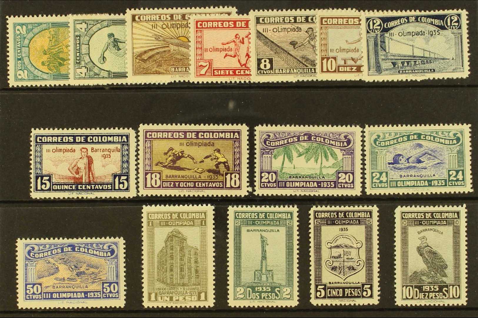 1935  National Olympic Games Complete Set (Scott 421/36, SG461/76), Fine Mint, Very Fresh & Attractive. (16 Stamps) For  - Colombie