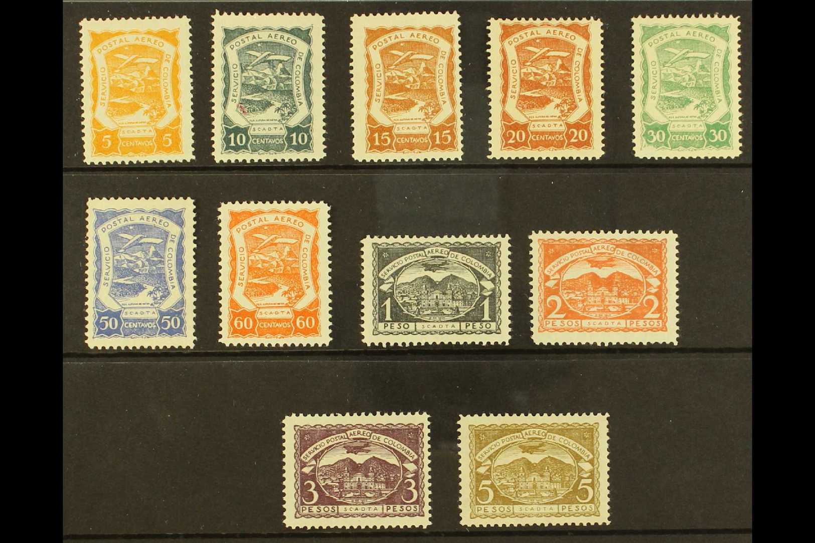 SCADTA  1921-23 Complete Set (Scott C25/35, SG 18/28, Michel 10/20), Fine Mint, 2p Spots & Disturbances On Gum And 5p Dr - Colombie