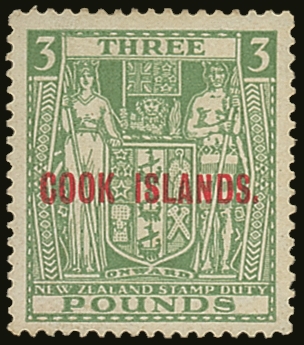 1932  £3 Green, SG 98a, Fine Mint. For More Images, Please Visit Http://www.sandafayre.com/itemdetails.aspx?s=554305 COO - Islas Cook