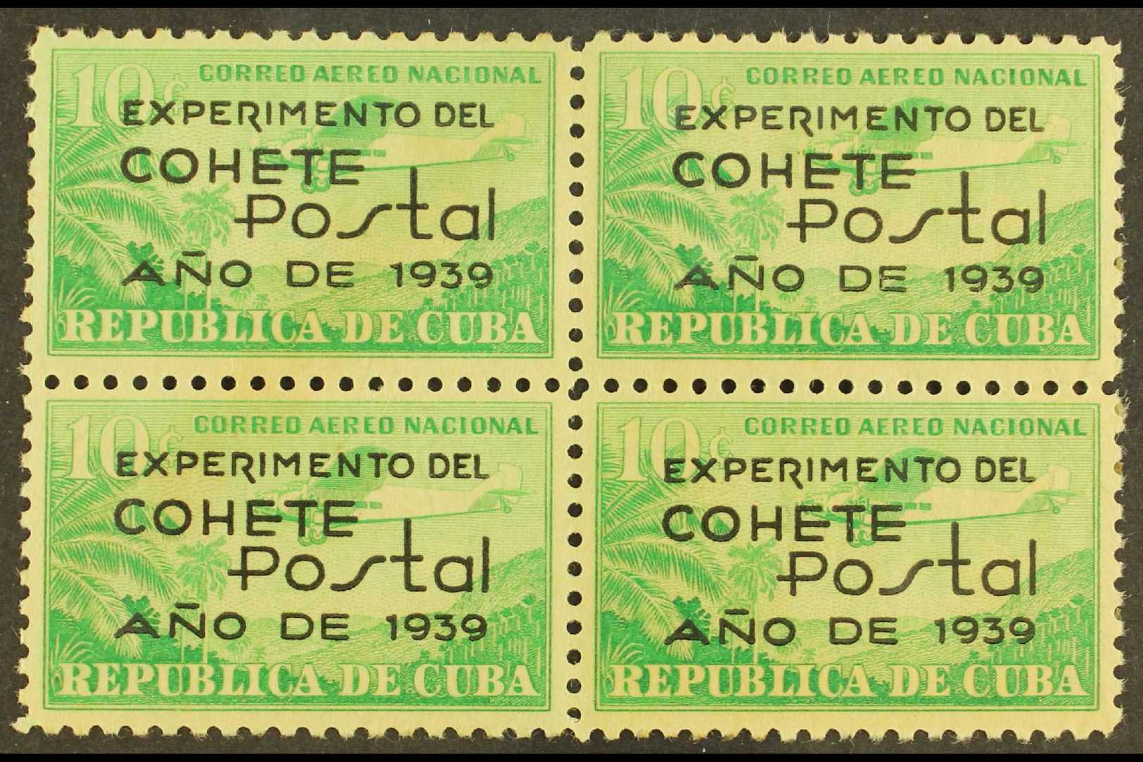 1939  AIR 10c Emerald Experimental Postal Rocket Flight, Sc C31, Fine Mint BLOCK OF FOUR. For More Images, Please Visit  - Otros & Sin Clasificación