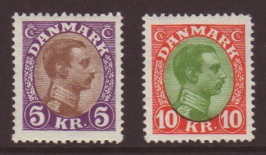 1927-28  5kr Violet & Brown And 10kr Red & Green King Christian High Value Definitives, Mi 175/176, Mint, Lovely Fresh C - Autres & Non Classés