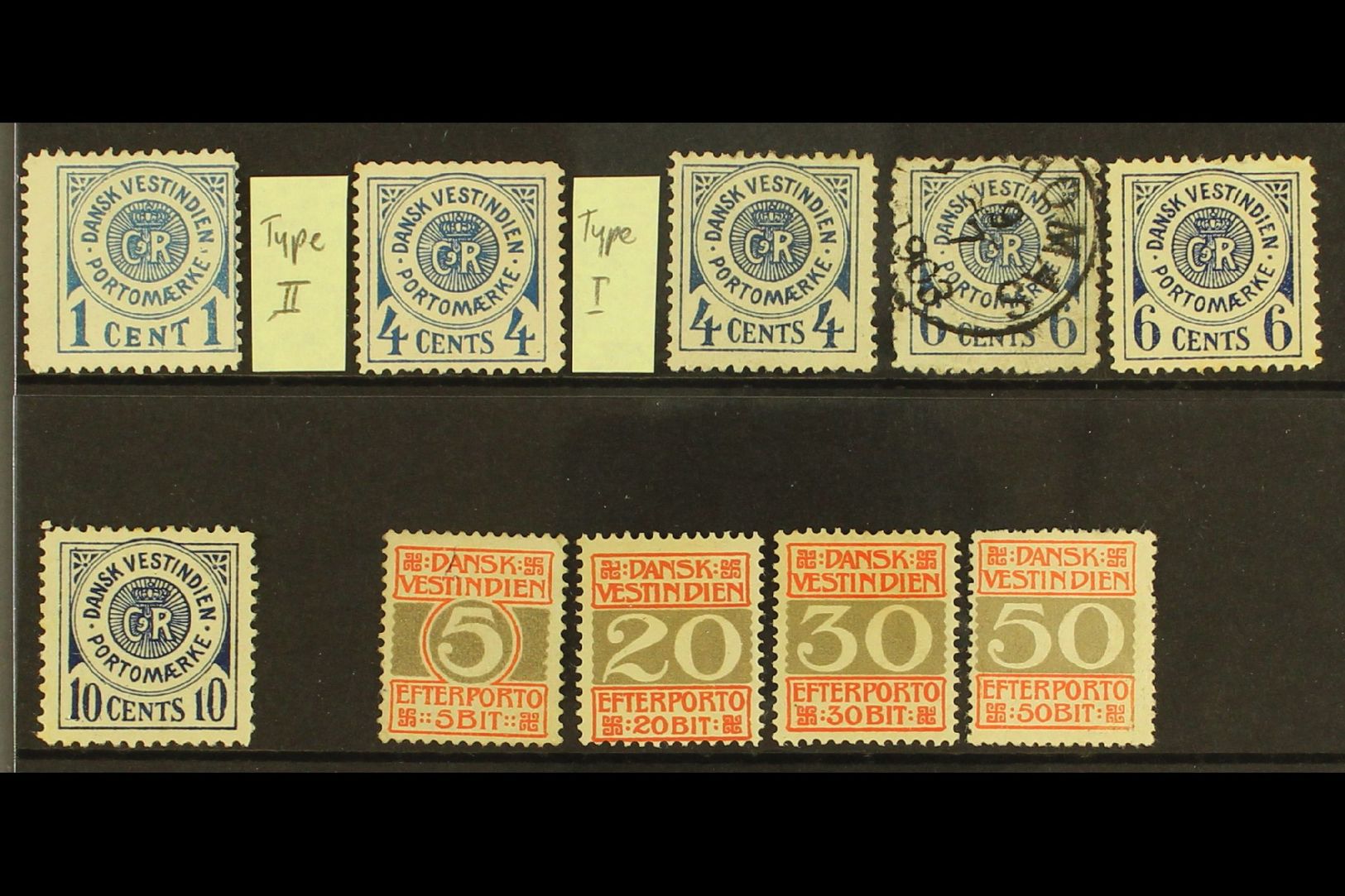 POSTAGE DUES  1902-1905 Group On A Stock Card, Inc 1902 Set Unused, Plus 4c Mint & 6c Cds Used (small Thin), 1905 Set Mi - Danish West Indies