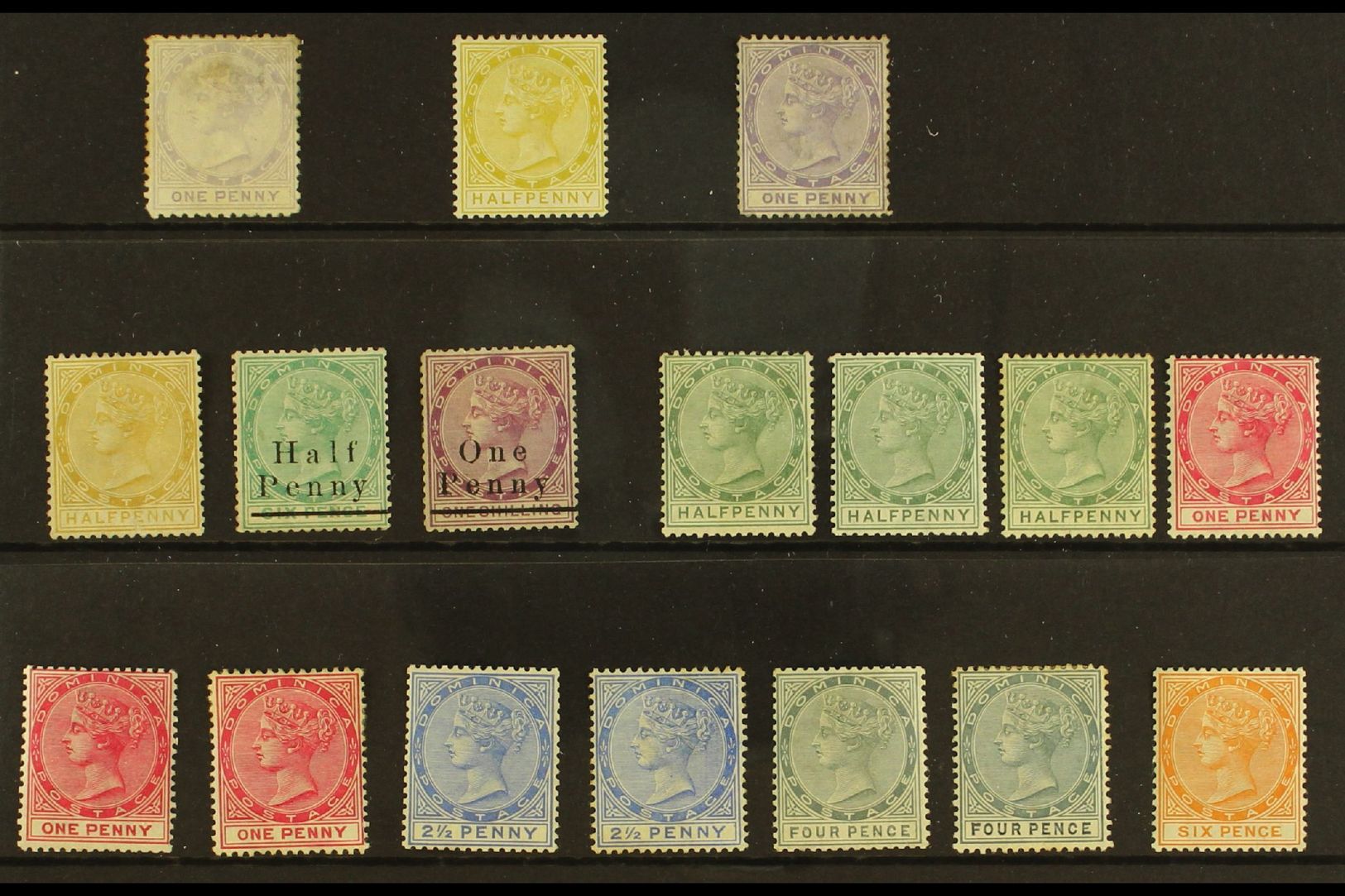 1874-90 QV SELECTION  A Small Mint / Unused Group On A Stockcard, Inc 1874 1d, 1877-79 ½d & 1d, 1886 ½d On 6d And 1d On  - Dominica (...-1978)
