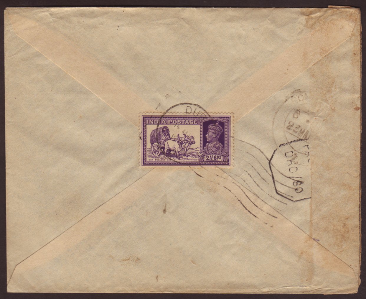 1945 INDIA USED IN:  (March) Envelope To Bombay, Bearing On The Flap KGVI 2a 6p Violet, Tied By Crisp DUBAI (Donaldson T - Dubai