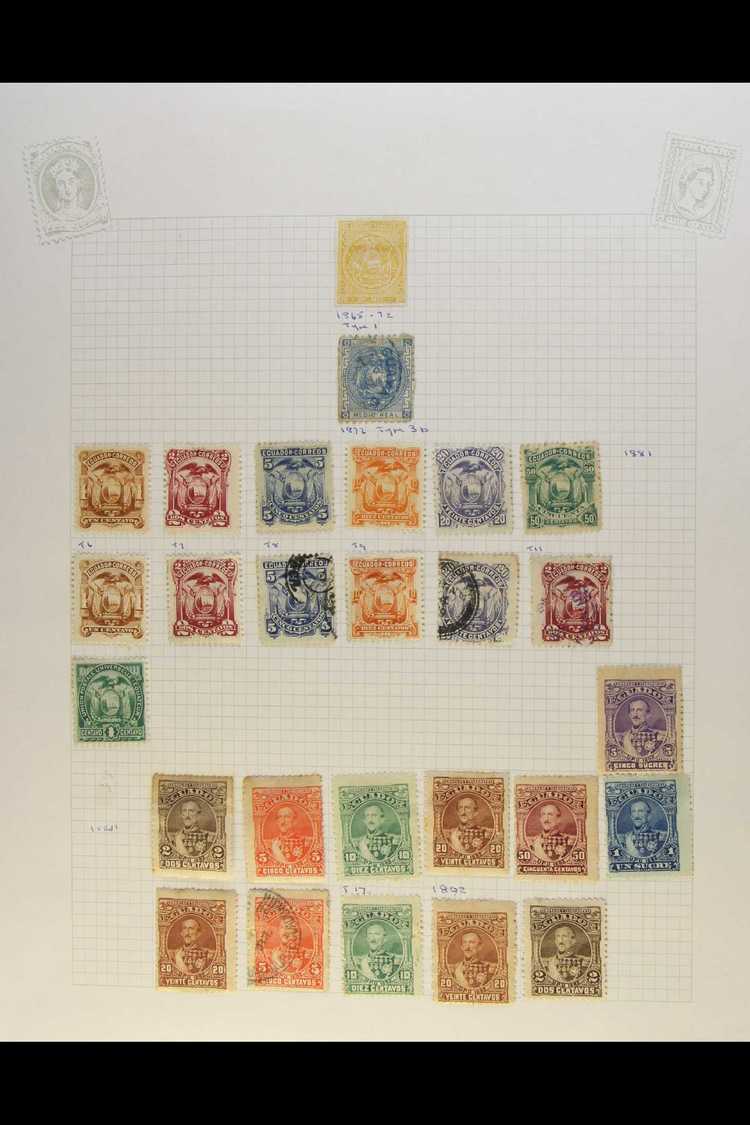 1865-1940's INTERESTING COLLECTION  On Leaves, Mint & Used, Inc 1880's-1890's Fiscals, Various Overprints & Surcharges,  - Ecuador