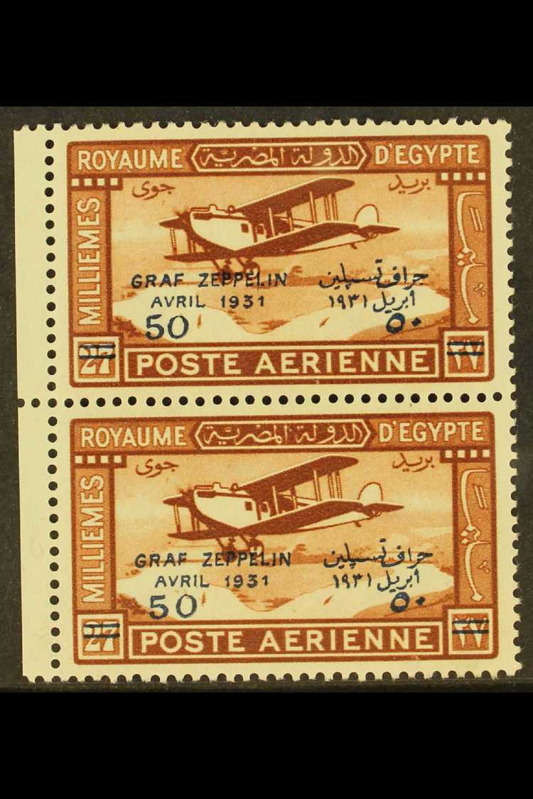 1931  50m On 27m Chestnut Zeppelin Overprint, SG 185, Fine Never Hinged Mint Left Marginal Vertical PAIR With One Stamp  - Autres & Non Classés