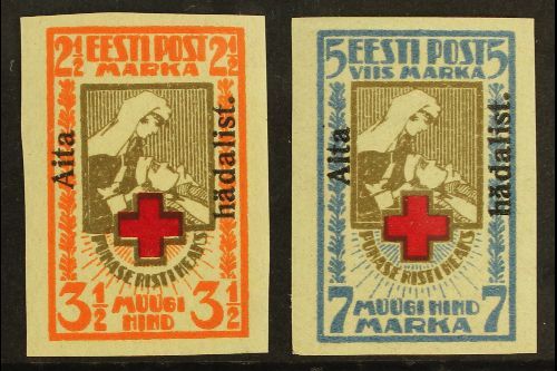 1923  "Aita Hadalist." Charity Overprints Complete Imperf Set (Michel 46/47 B, SG 49A/50A), Very Fine Mint, Fresh. (2 St - Estonia