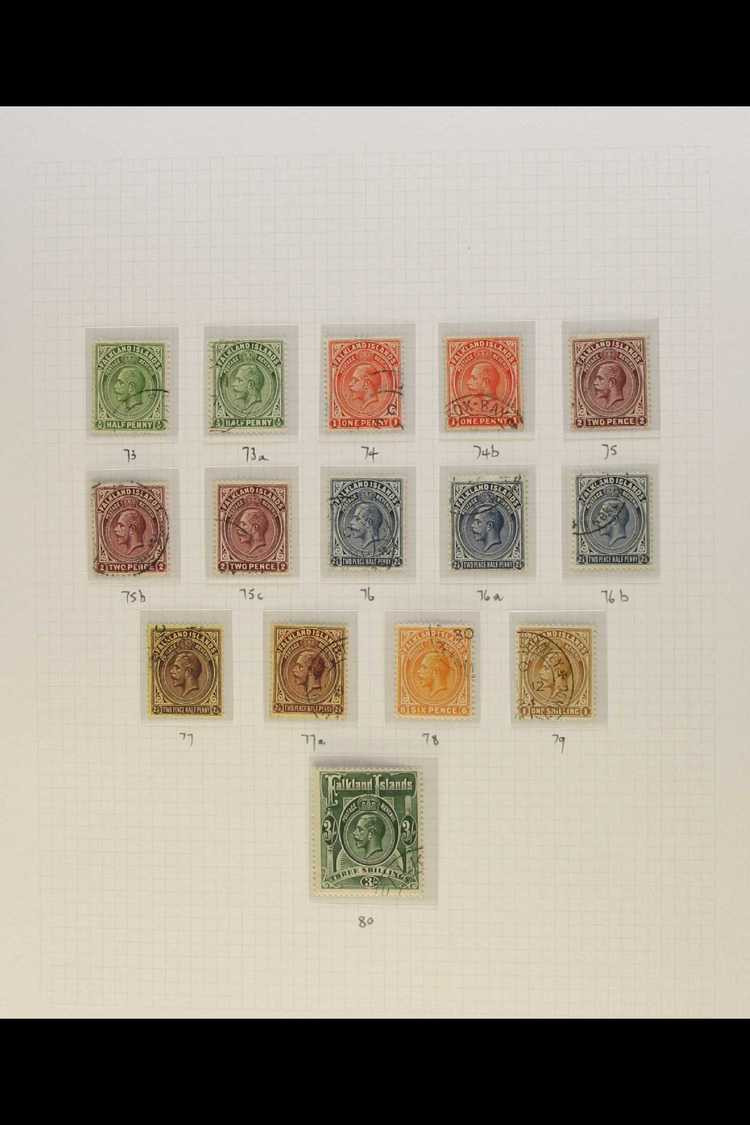 1921-28  Wmk Mult Script Set Complete With All The Additional Listed Shades, SG 73/80, Very Fine Used (15 Stamps) For Mo - Falkland