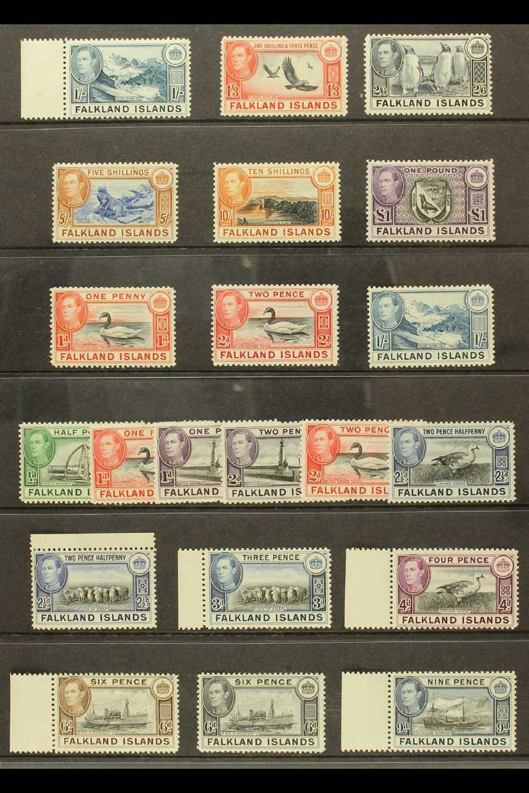 1938-50  Complete Definitive Set, SG 146/163, Fine Mint, Includes Additional Shades For 1d, 2d, And 1s, And With Many Va - Falkland