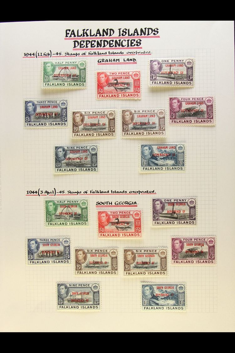 1944-1949 COMPLETE FINE MINT COLLECTION  On Leaves, All Different, Inc 1944-45 Opts All Four Sets All With Both 6d Shade - Falkland