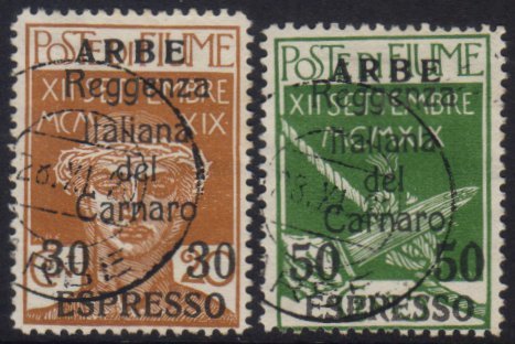 ARBE  Express 1920 Overprints Complete Set, Sass S.52, Very Fine Cds Used. (2 Stamps) For More Images, Please Visit Http - Fiume