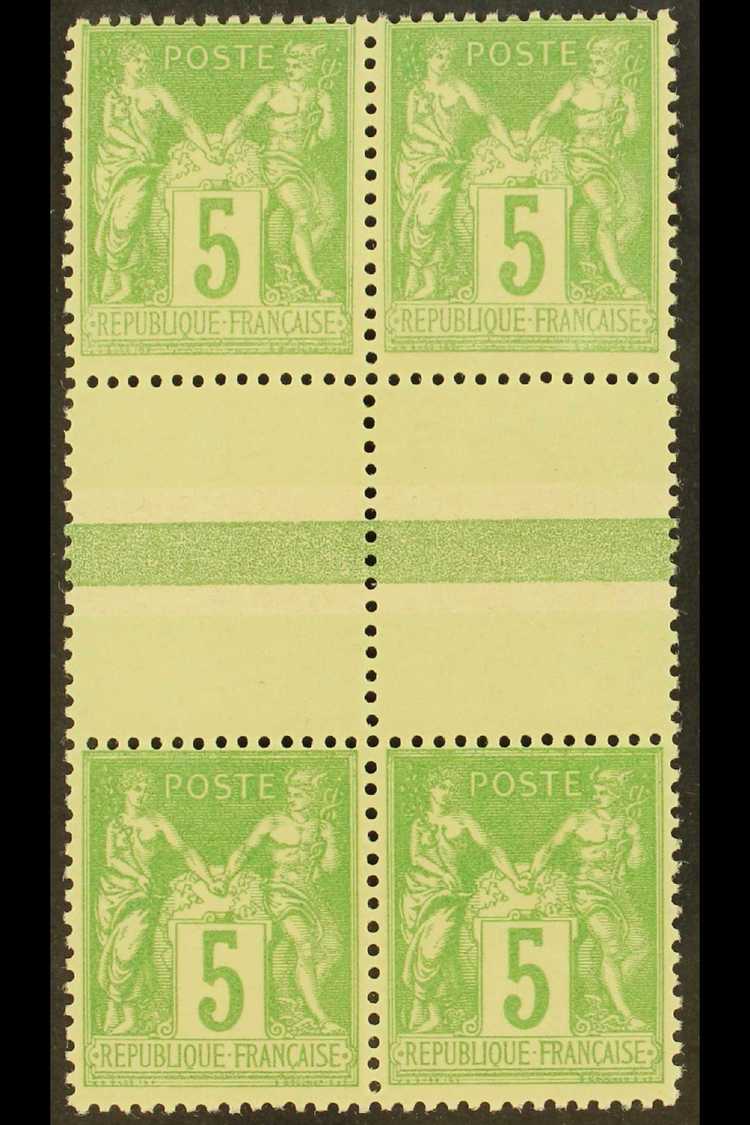 1898-1900  5c Yellow-green Sage Type II, Yvert 106, SG 283, Fine Never Hinged Mint GUTTER BLOCK Of 4, Very Fresh. (4 Sta - Autres & Non Classés
