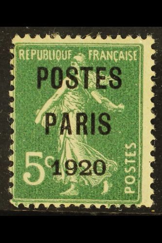 PRECANCELS  1920 5c "Postes Paris" Overprint, Yvert 24, Mint With Gum Disturbances, Fresh, Cat 425 Euro = £320+. For Mor - Otros & Sin Clasificación